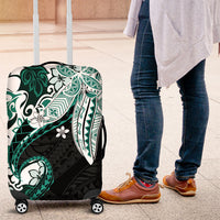 Monstera Plumeria Flowers Teal Luggage Cover Polynesian Pattern