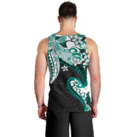 Monstera Plumeria Flowers Teal Men Tank Top Polynesian Pattern