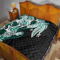 Monstera Plumeria Flowers Teal Quilt Polynesian Pattern
