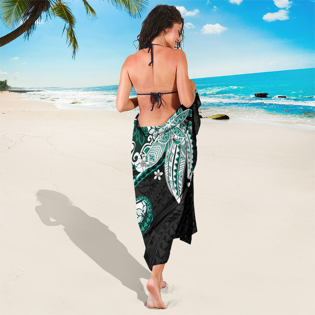 Monstera Plumeria Flowers Teal Sarong Polynesian Pattern