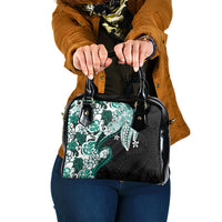 Monstera Plumeria Flowers Teal Shoulder Handbag Polynesian Pattern