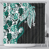Monstera Plumeria Flowers Teal Shower Curtain Polynesian Pattern