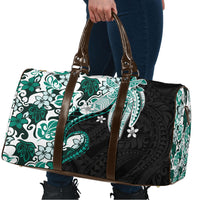 Monstera Plumeria Flowers Teal Travel Bag Polynesian Pattern