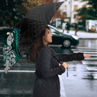 Monstera Plumeria Flowers Teal Umbrella Polynesian Pattern