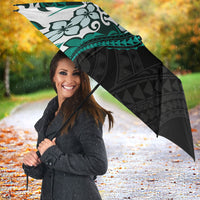 Monstera Plumeria Flowers Teal Umbrella Polynesian Pattern