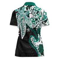 Monstera Plumeria Flowers Teal Women Polo Shirt Polynesian Pattern