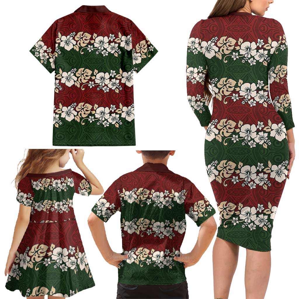 Hawaiian Hibiscus Christmas Color Family Matching Long Sleeve Bodycon Dress and Hawaiian Shirt Unique LT01 - Polynesian Pride