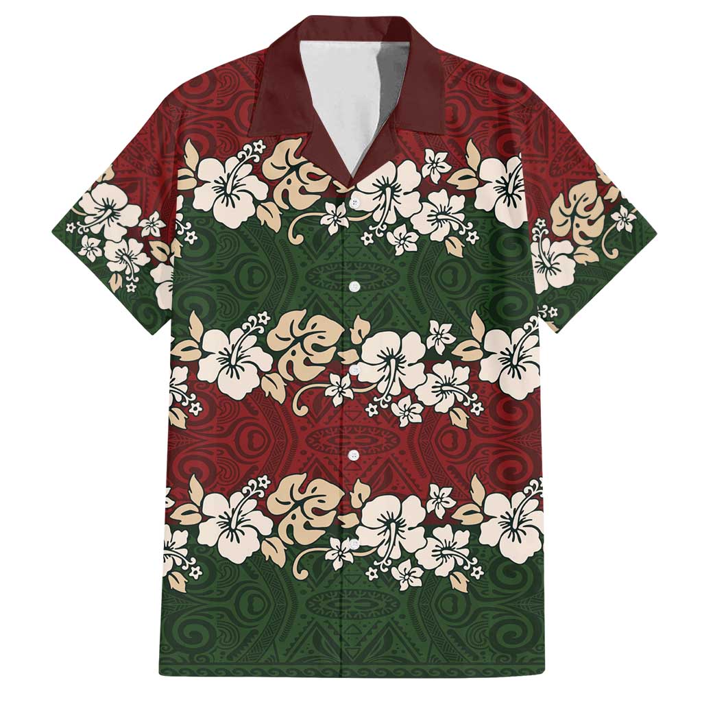 Hawaiian Hibiscus Christmas Color Family Matching Long Sleeve Bodycon Dress and Hawaiian Shirt Unique LT01 Dad's Shirt - Short Sleeve Red - Polynesian Pride