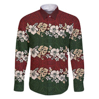 Hawaiian Hibiscus Christmas Color Family Matching Long Sleeve Bodycon Dress and Hawaiian Shirt Unique LT01 Dad's Shirt - Long Sleeve Red - Polynesian Pride