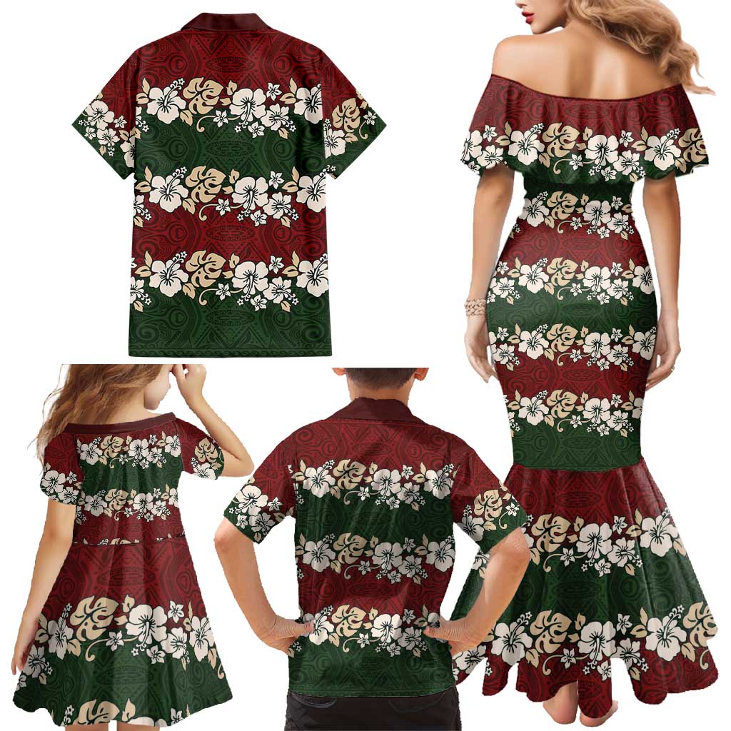 Hawaiian Hibiscus Christmas Color Family Matching Mermaid Dress and Hawaiian Shirt Unique