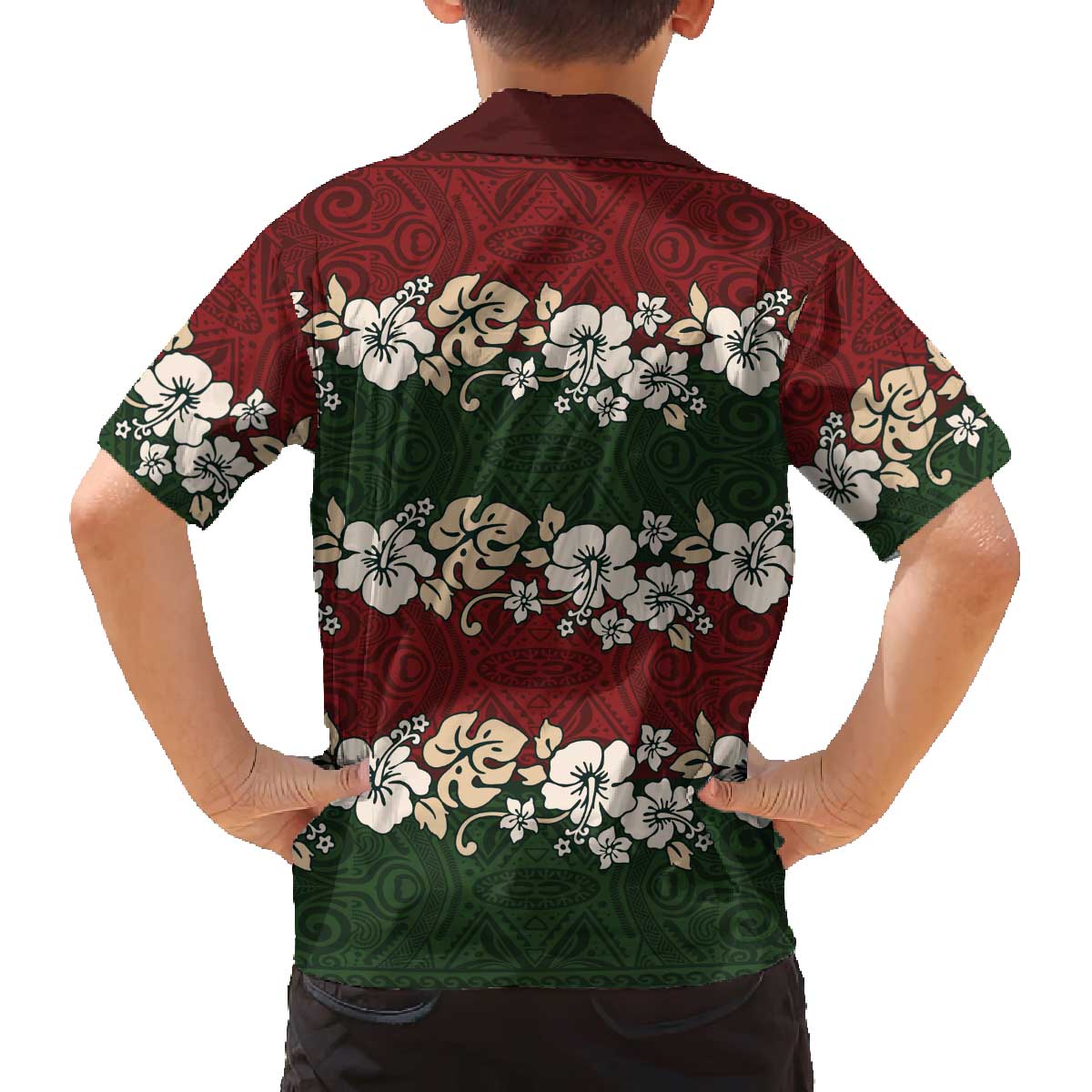 Hawaiian Hibiscus Christmas Color Family Matching Off The Shoulder Long Sleeve Dress and Hawaiian Shirt Unique LT01 - Polynesian Pride