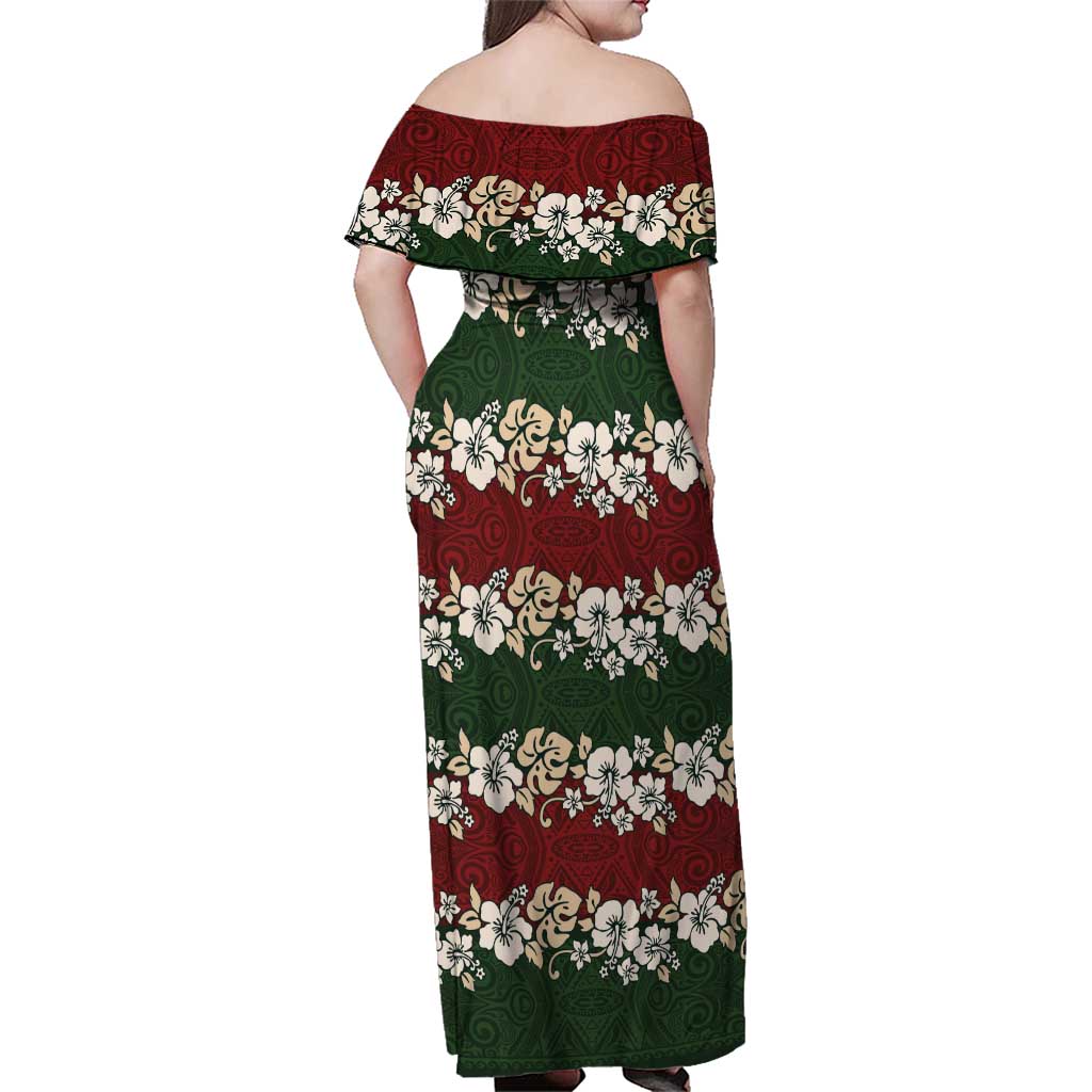 Hawaiian Hibiscus Christmas Color Family Matching Off Shoulder Maxi Dress and Hawaiian Shirt Unique