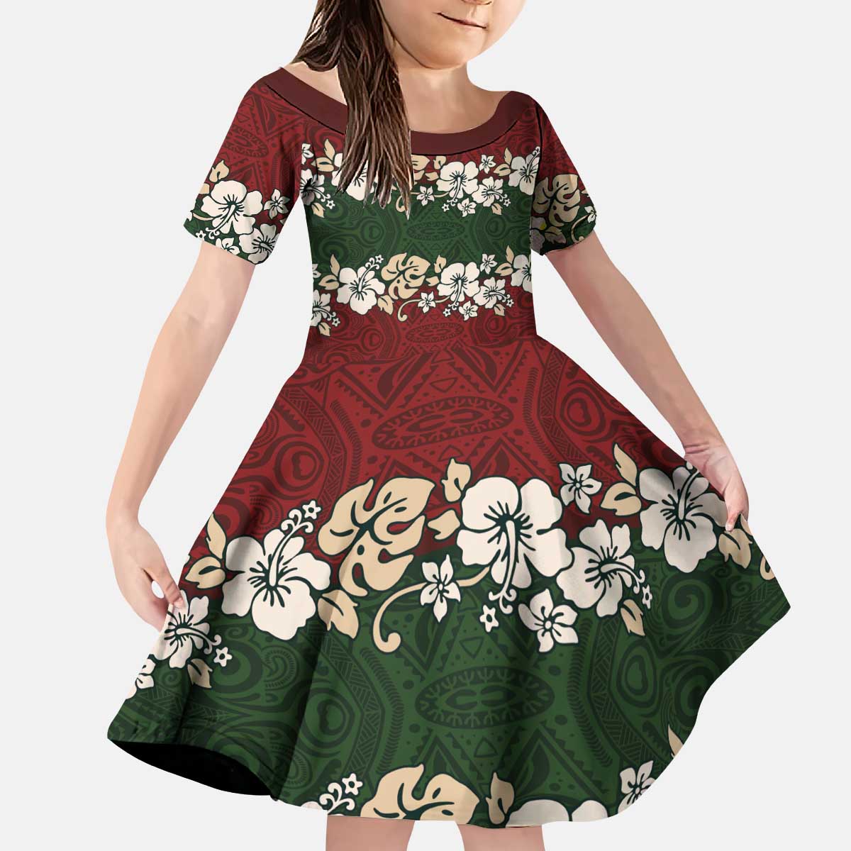 Hawaiian Hibiscus Christmas Color Kid Short Sleeve Dress Unique