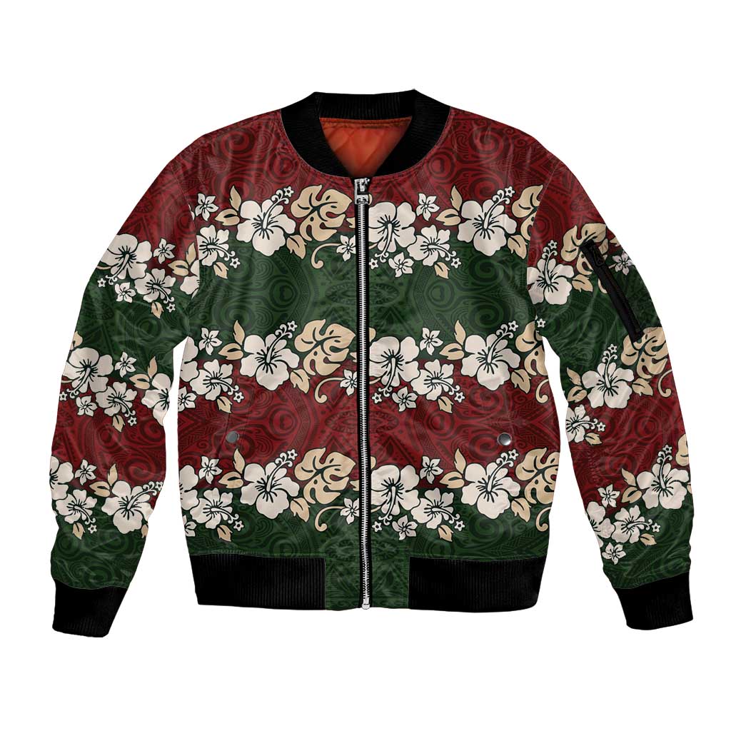 Hawaiian Hibiscus Christmas Color Sleeve Zip Bomber Jacket Unique