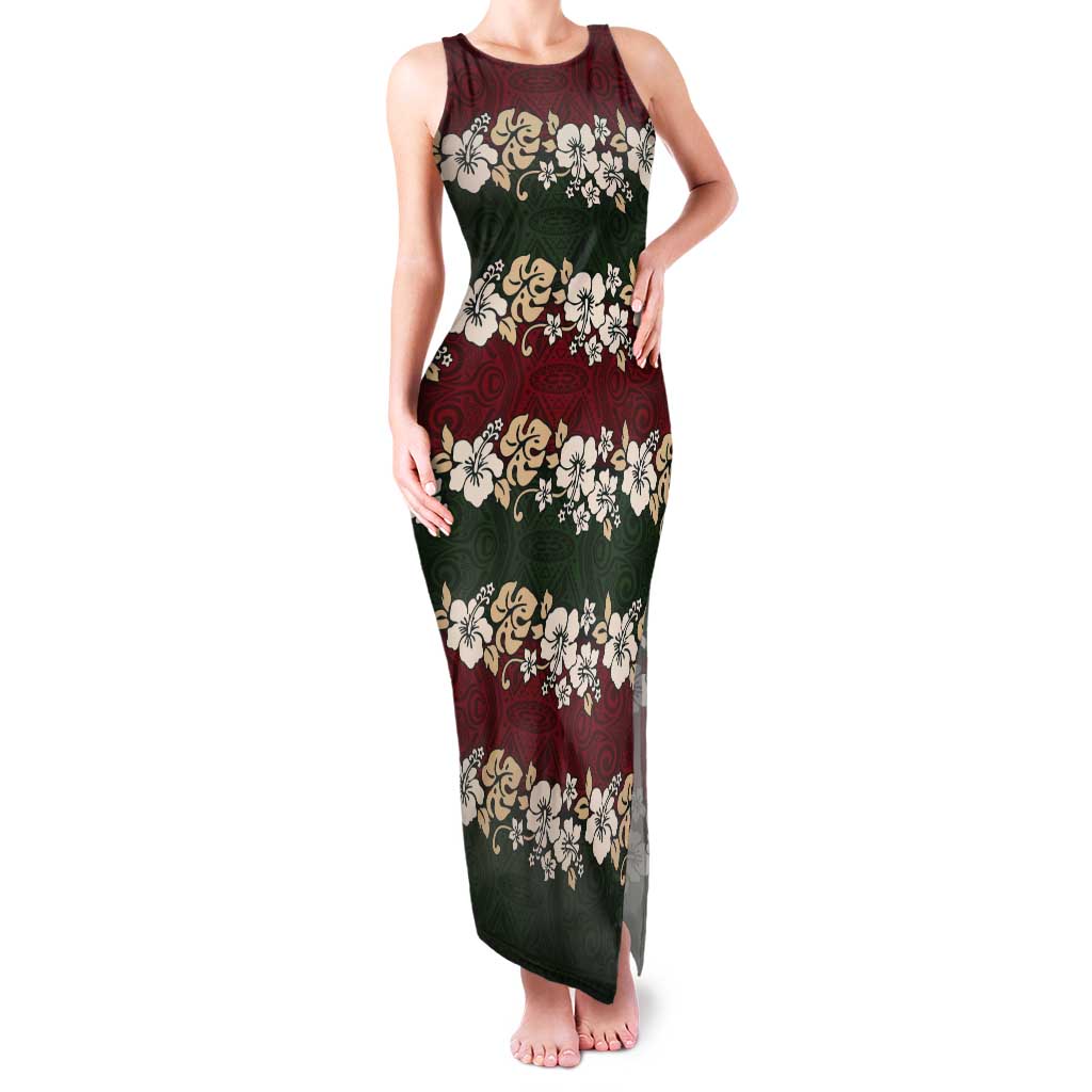 Hawaiian Hibiscus Christmas Color Tank Maxi Dress Unique