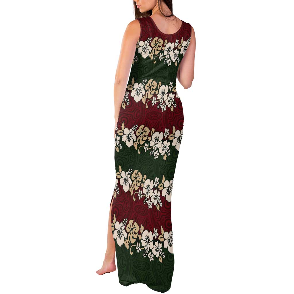 Hawaiian Hibiscus Christmas Color Tank Maxi Dress Unique