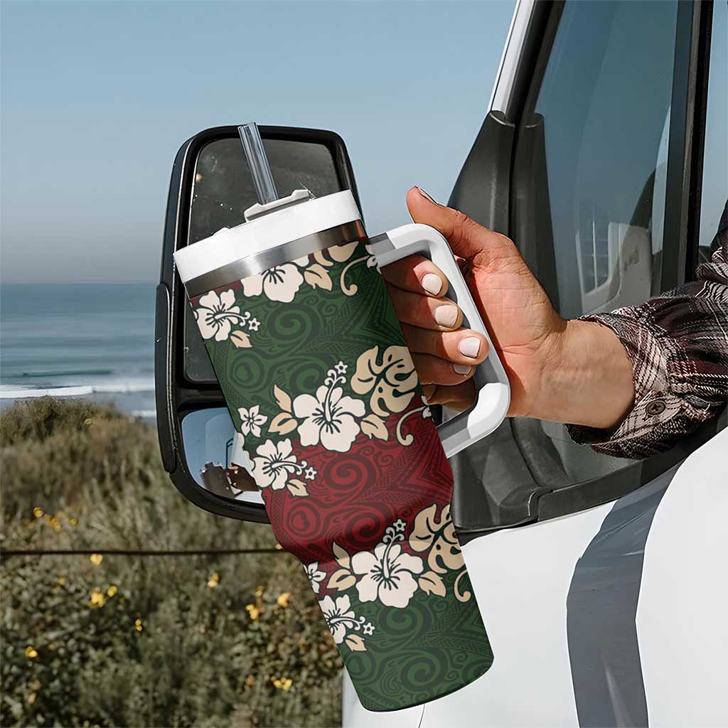 Hawaiian Hibiscus Christmas Color Tumbler With Handle Unique