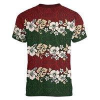 Hawaiian Hibiscus Christmas Color Women V-Neck T-Shirt Unique
