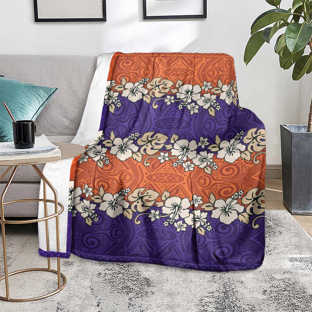 Hawaiian Hibiscus Blanket Orange and Purple Unique