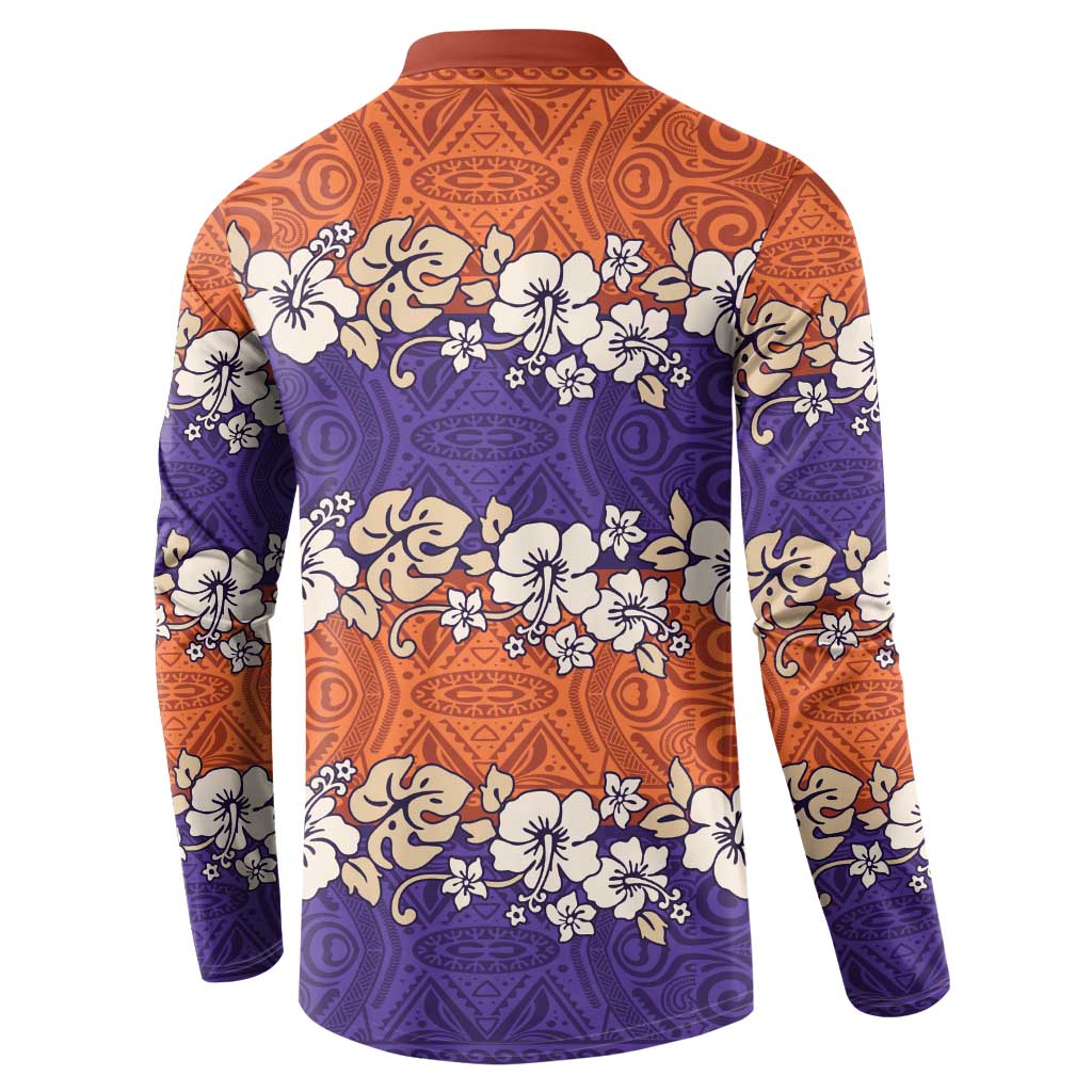 Hawaiian Hibiscus Button Sweatshirt Orange and Purple Unique