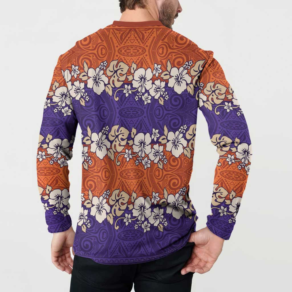 Hawaiian Hibiscus Button Sweatshirt Orange and Purple Unique