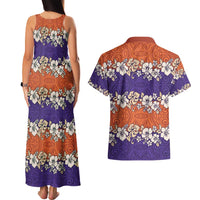 Hawaiian Hibiscus Couples Matching Tank Maxi Dress and Hawaiian Shirt Orange and Purple Unique