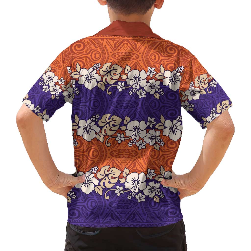 Hawaiian Hibiscus Family Matching Long Sleeve Bodycon Dress and Hawaiian Shirt Orange and Purple Unique LT01 - Polynesian Pride