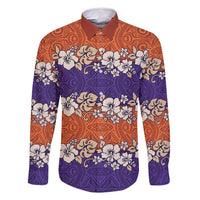 Hawaiian Hibiscus Family Matching Long Sleeve Bodycon Dress and Hawaiian Shirt Orange and Purple Unique LT01 Dad's Shirt - Long Sleeve Orange - Polynesian Pride