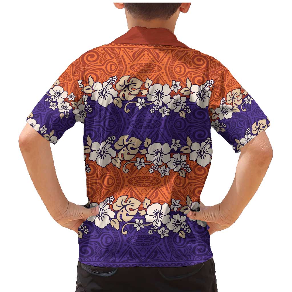 Hawaiian Hibiscus Family Matching Mermaid Dress and Hawaiian Shirt Orange and Purple Unique