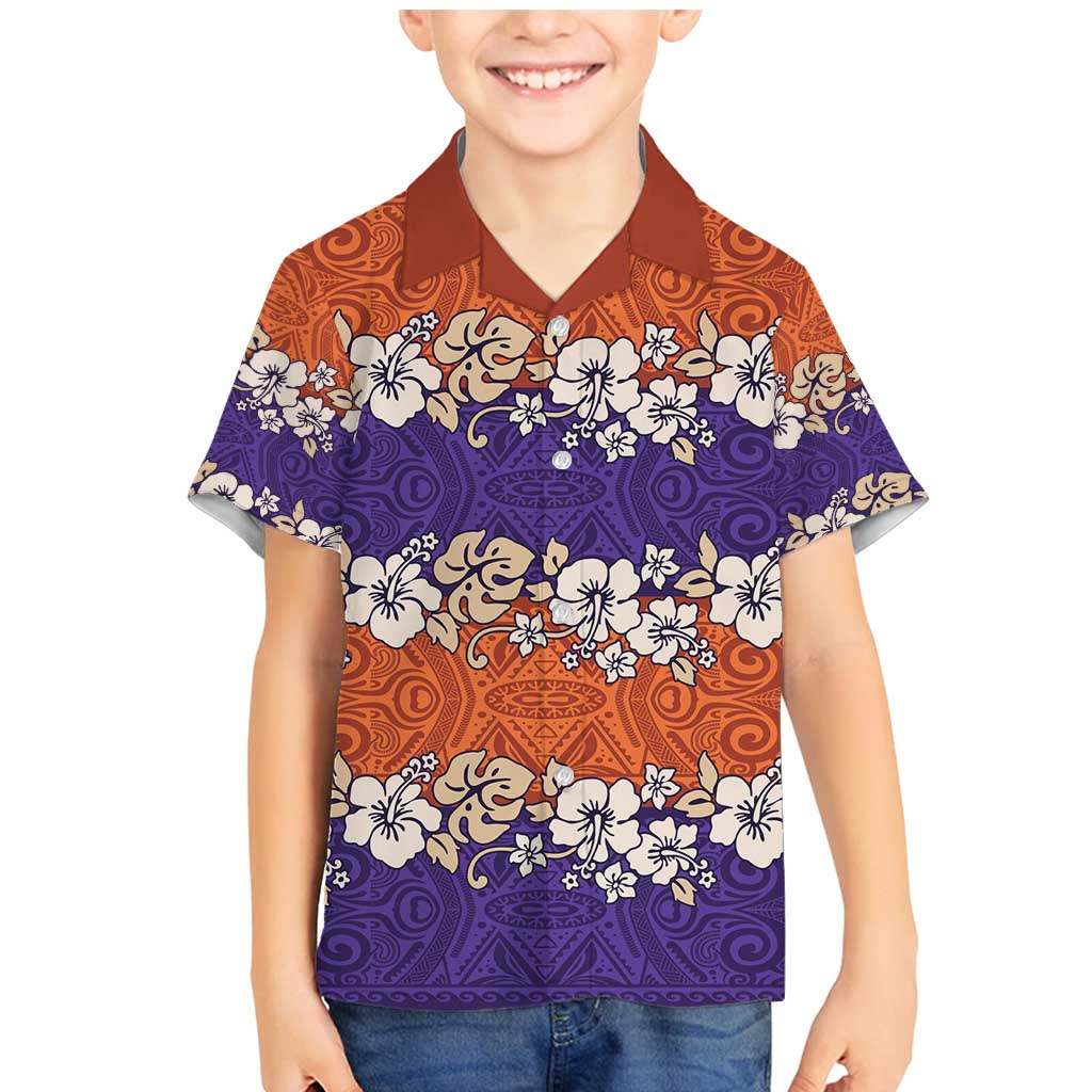 Hawaiian Hibiscus Family Matching Mermaid Dress and Hawaiian Shirt Orange and Purple Unique