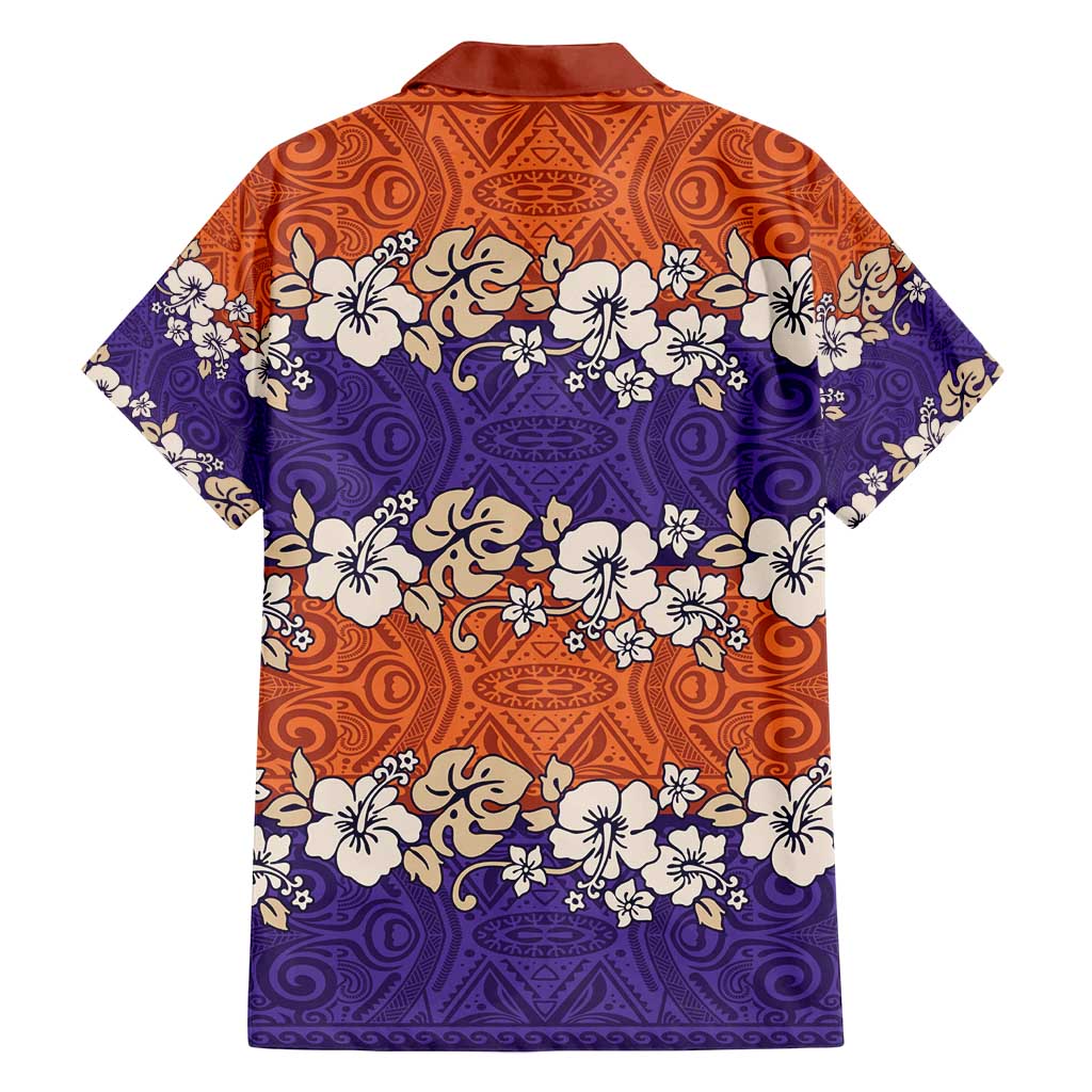 Hawaiian Hibiscus Family Matching Off Shoulder Maxi Dress and Hawaiian Shirt Orange and Purple Unique