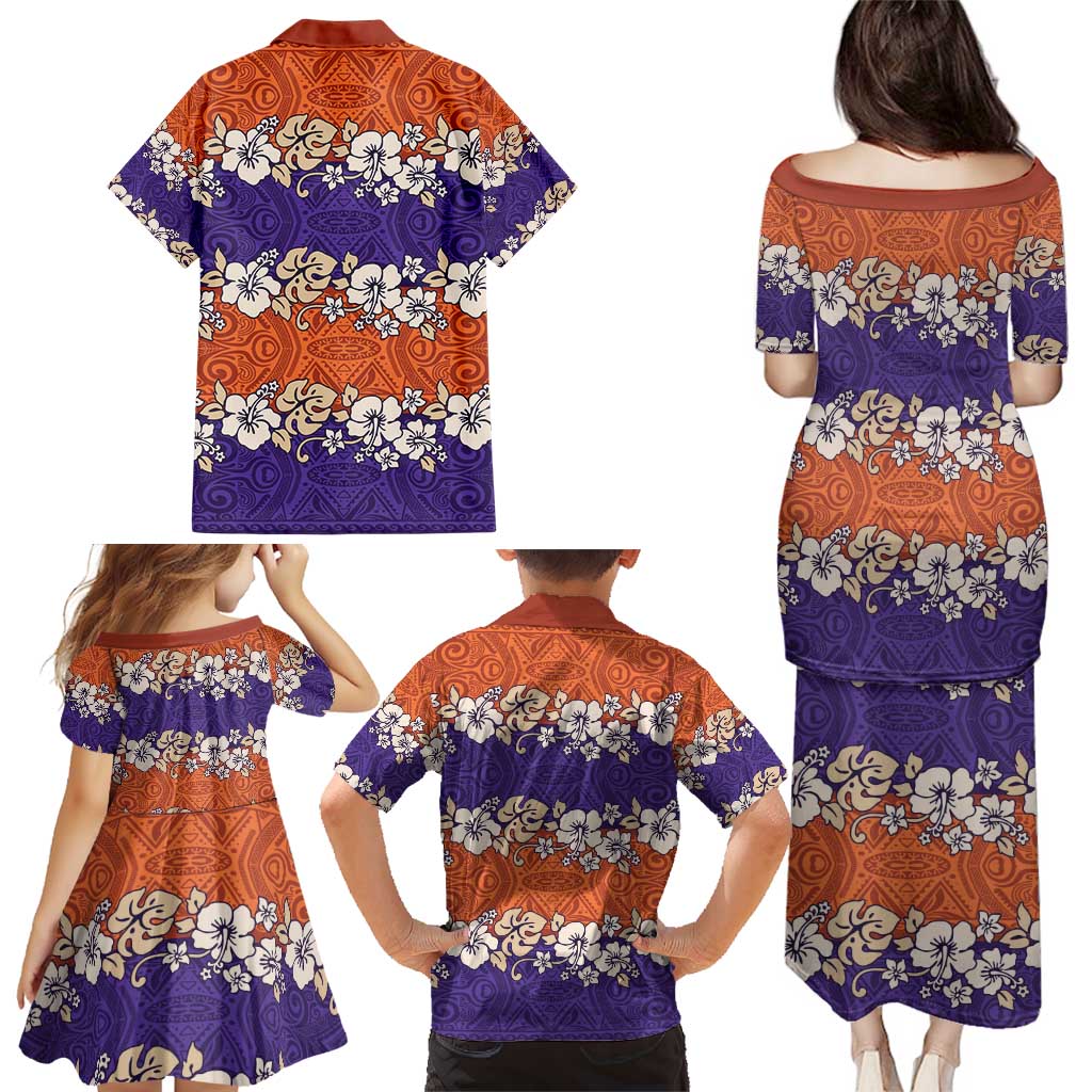 Hawaiian Hibiscus Family Matching Puletasi and Hawaiian Shirt Orange and Purple Unique LT01 - Polynesian Pride