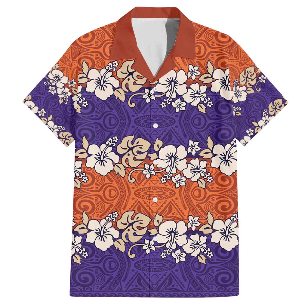 Hawaiian Hibiscus Family Matching Puletasi and Hawaiian Shirt Orange and Purple Unique LT01 Dad's Shirt - Short Sleeve Orange - Polynesian Pride