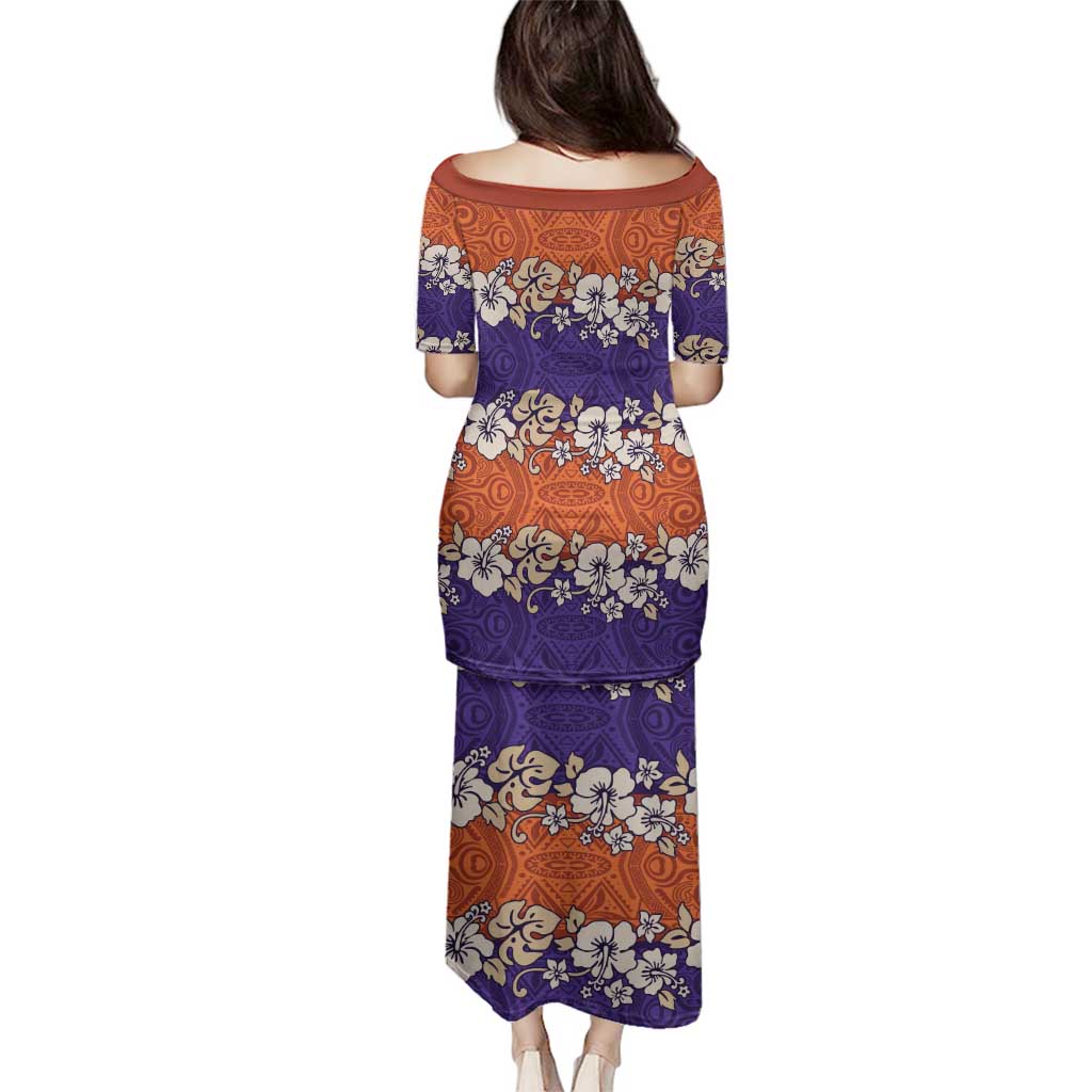 Hawaiian Hibiscus Family Matching Puletasi and Hawaiian Shirt Orange and Purple Unique LT01 - Polynesian Pride