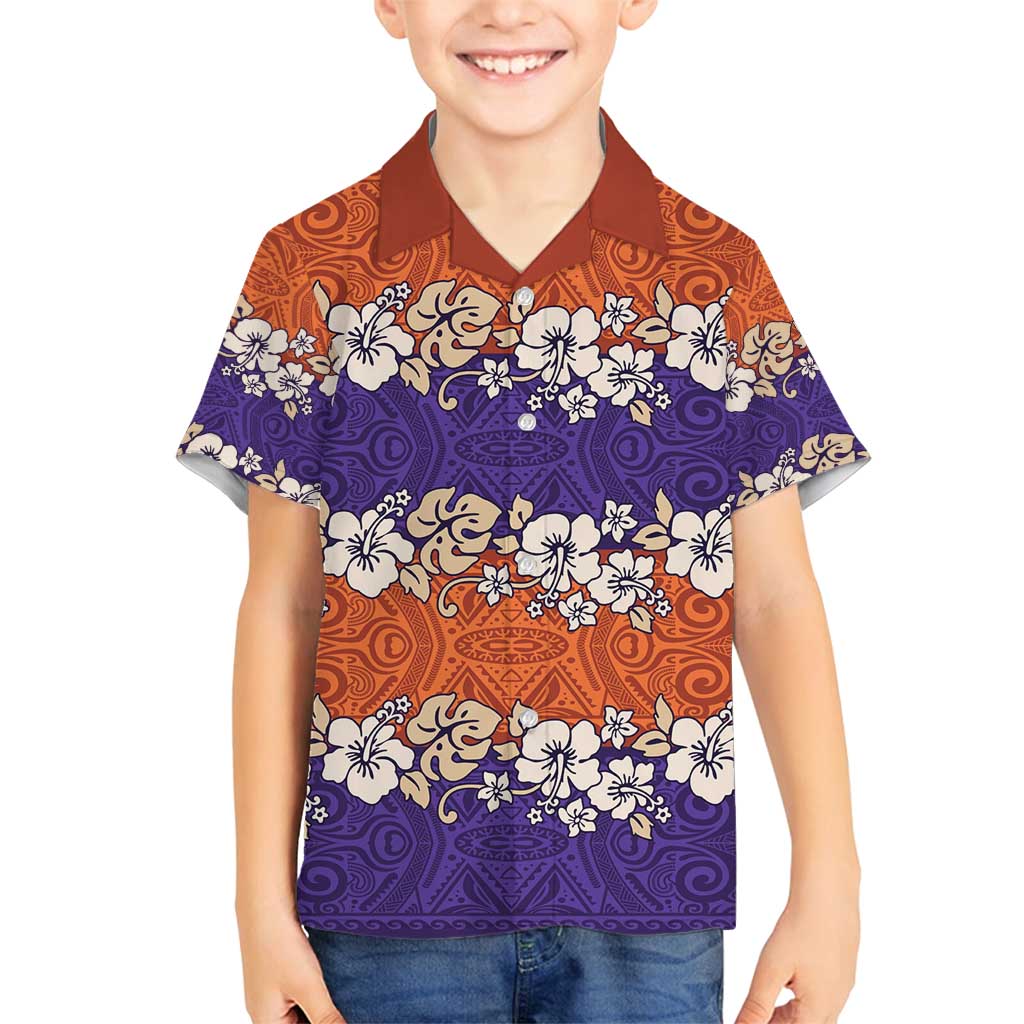 Hawaiian Hibiscus Family Matching Puletasi and Hawaiian Shirt Orange and Purple Unique LT01 Son's Shirt Orange - Polynesian Pride