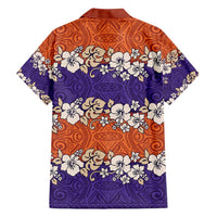 Hawaiian Hibiscus Family Matching Tank Maxi Dress and Hawaiian Shirt Orange and Purple Unique