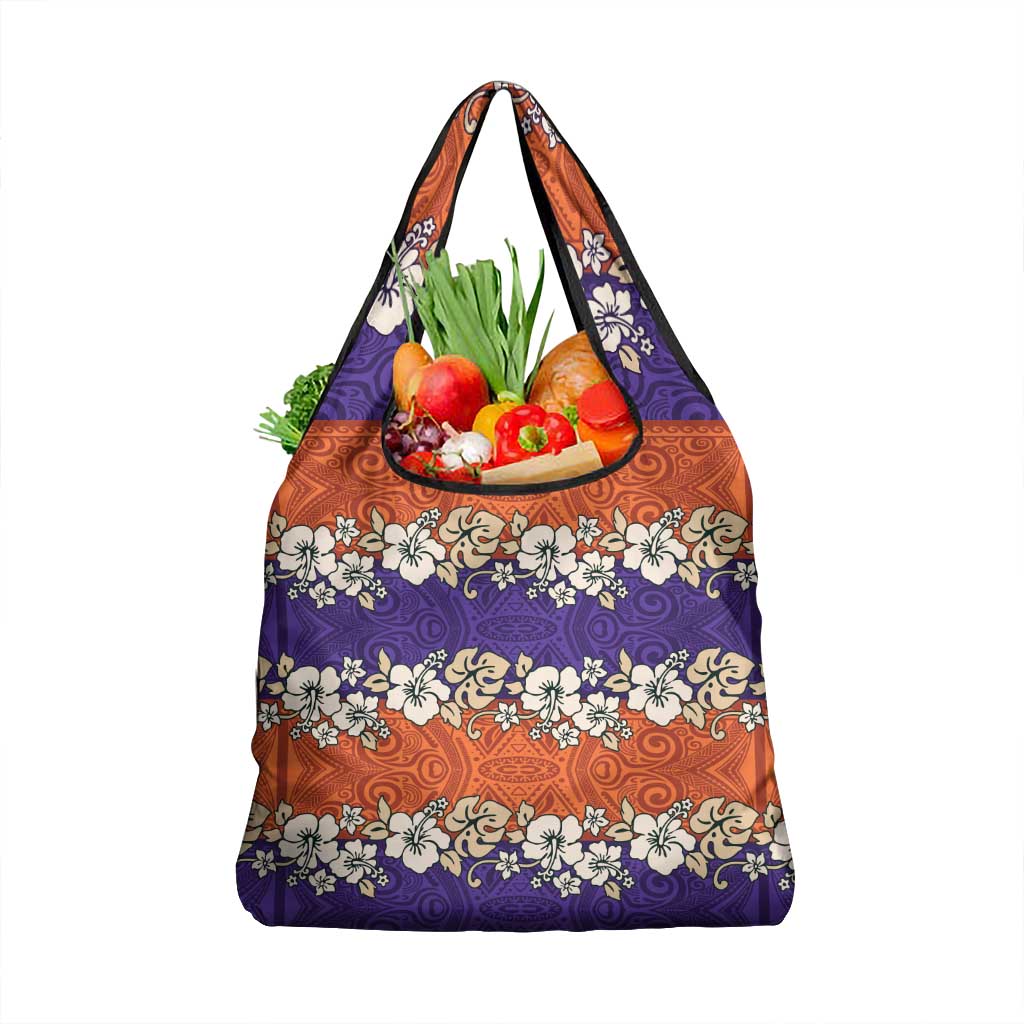 Hawaiian Hibiscus Grocery Bag Orange and Purple Unique