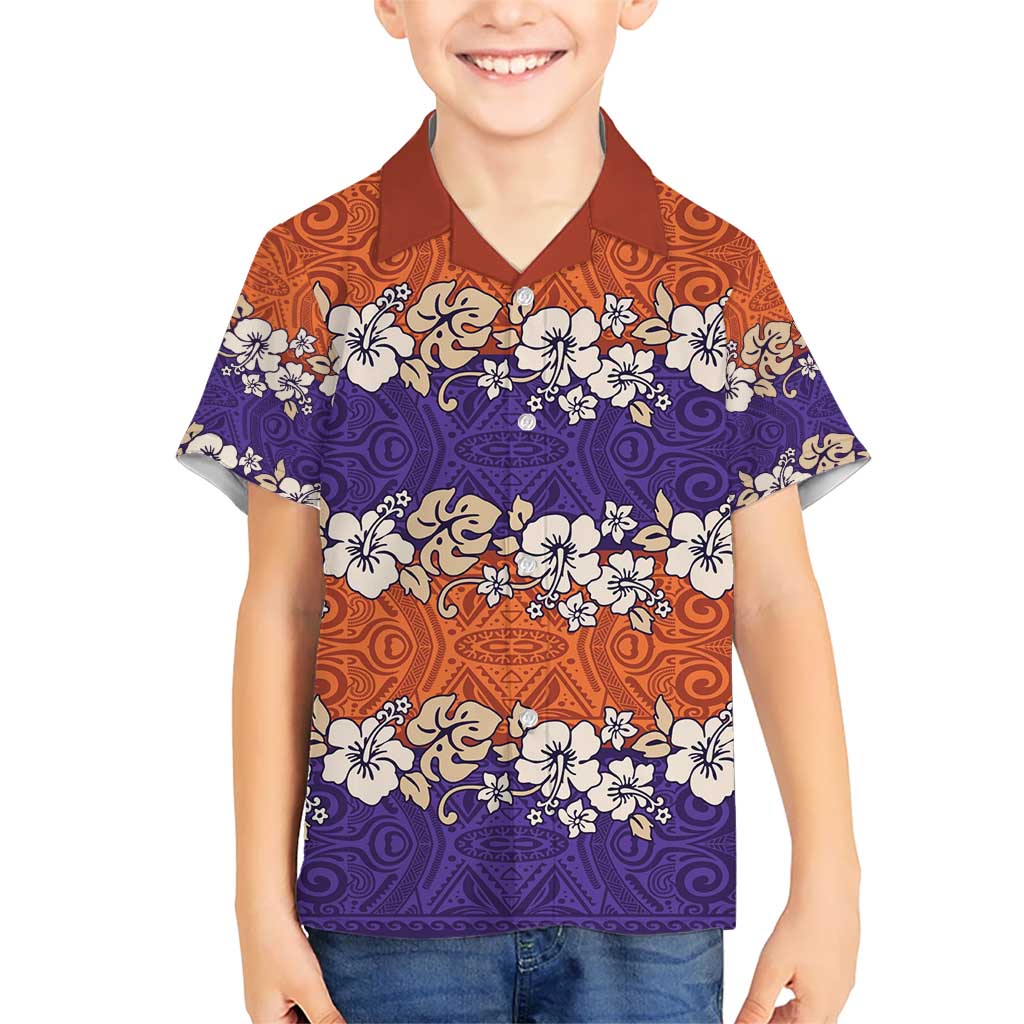 Hawaiian Hibiscus Kid Hawaiian Shirt Orange and Purple Unique