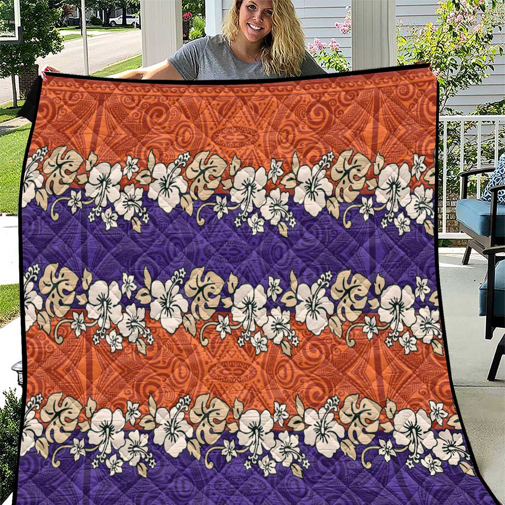 Hawaiian Hibiscus Quilt Orange and Purple Unique