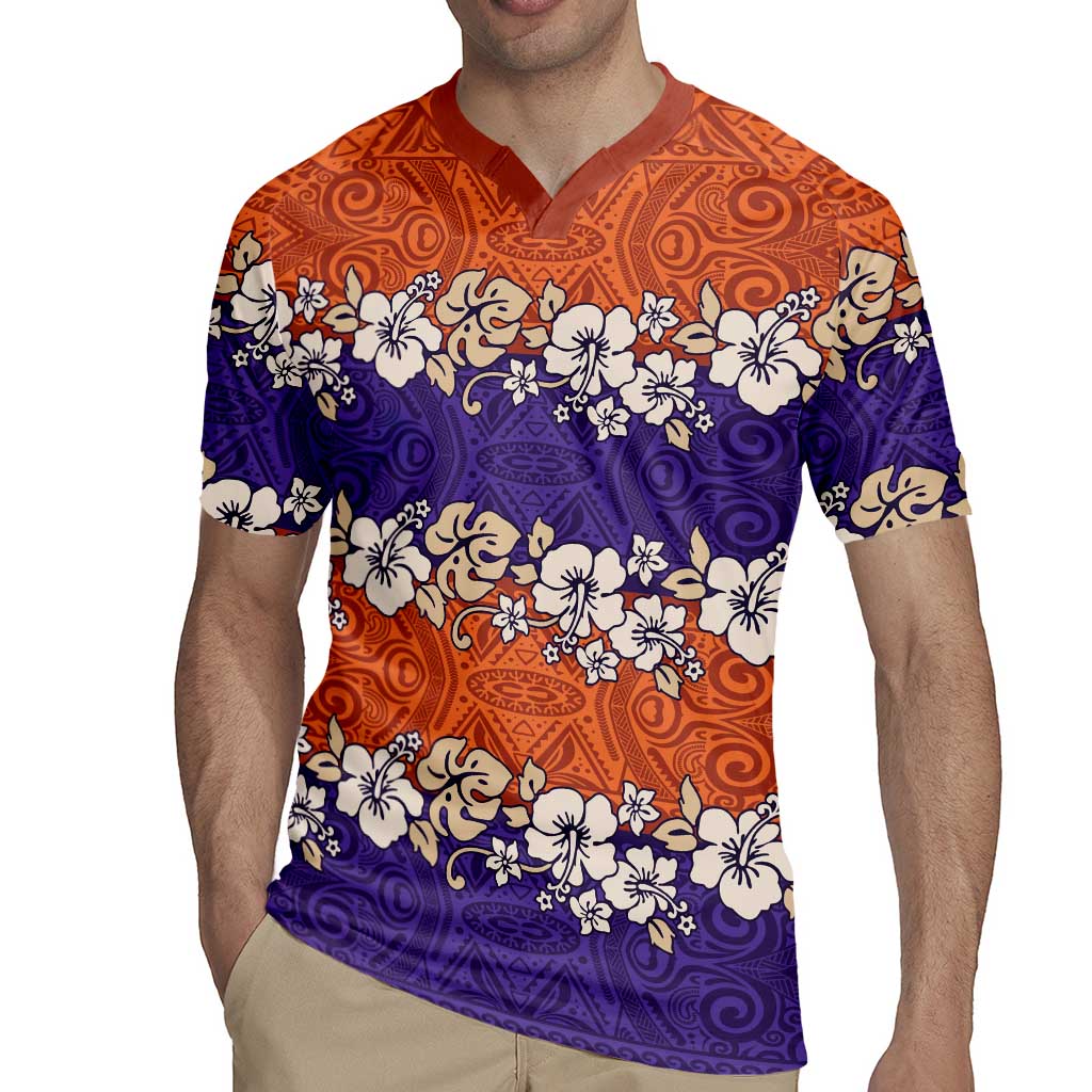 Hawaiian Hibiscus Rugby Jersey Orange and Purple Unique