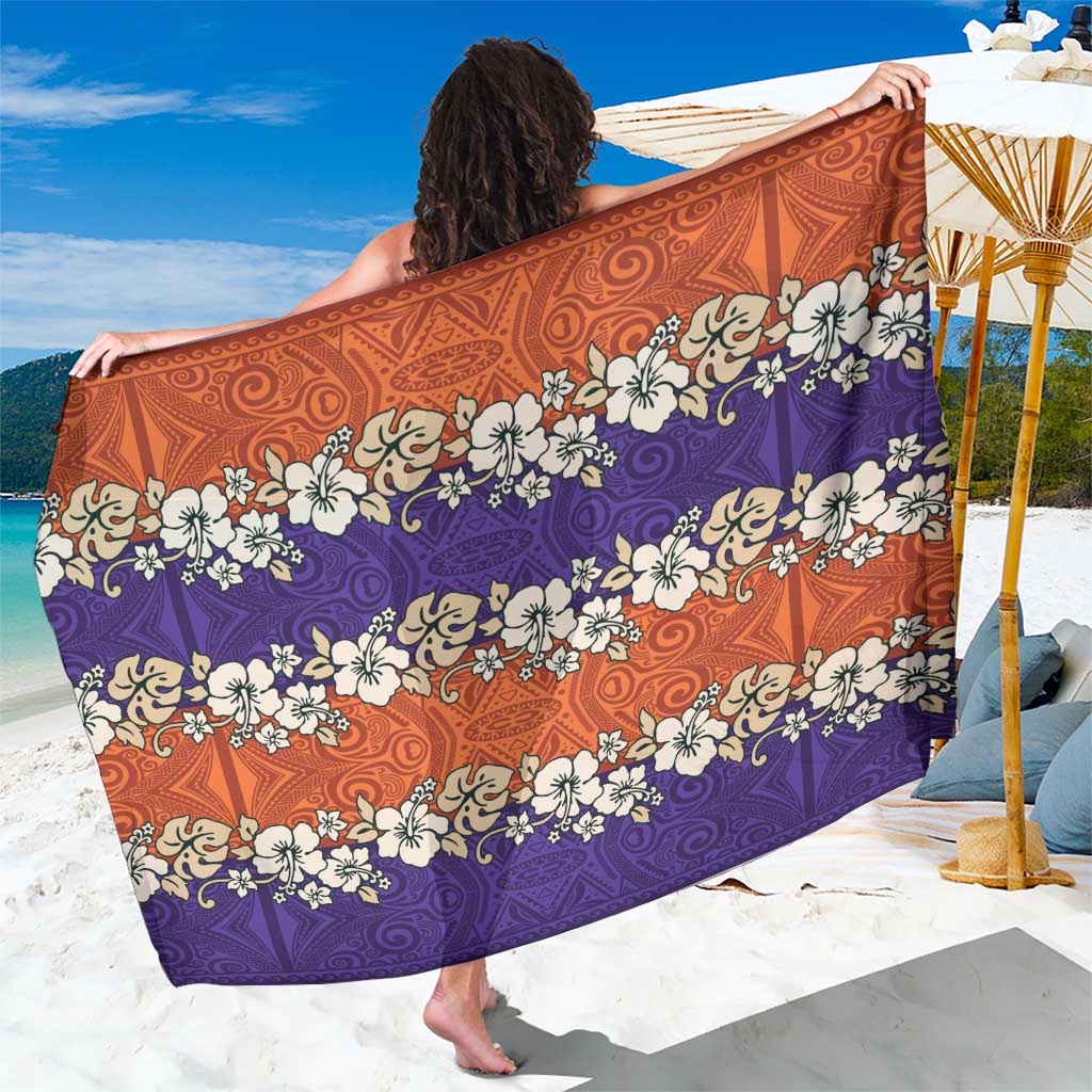 Hawaiian Hibiscus Sarong Orange and Purple Unique