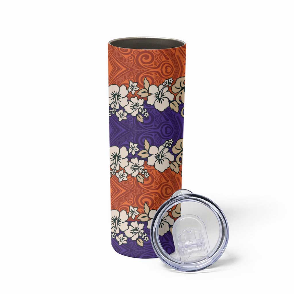 Hawaiian Hibiscus Skinny Tumbler Orange and Purple Unique