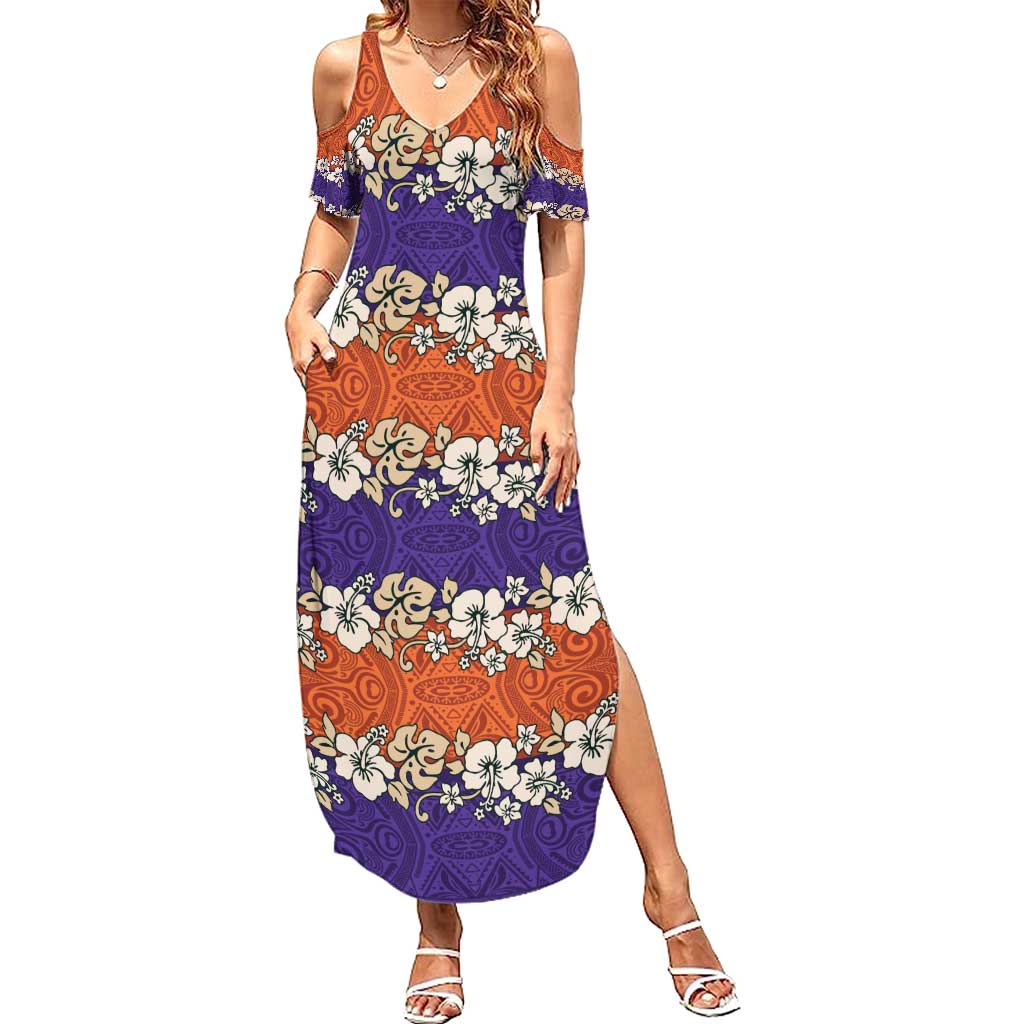 Hawaiian Hibiscus Summer Maxi Dress Orange and Purple Unique