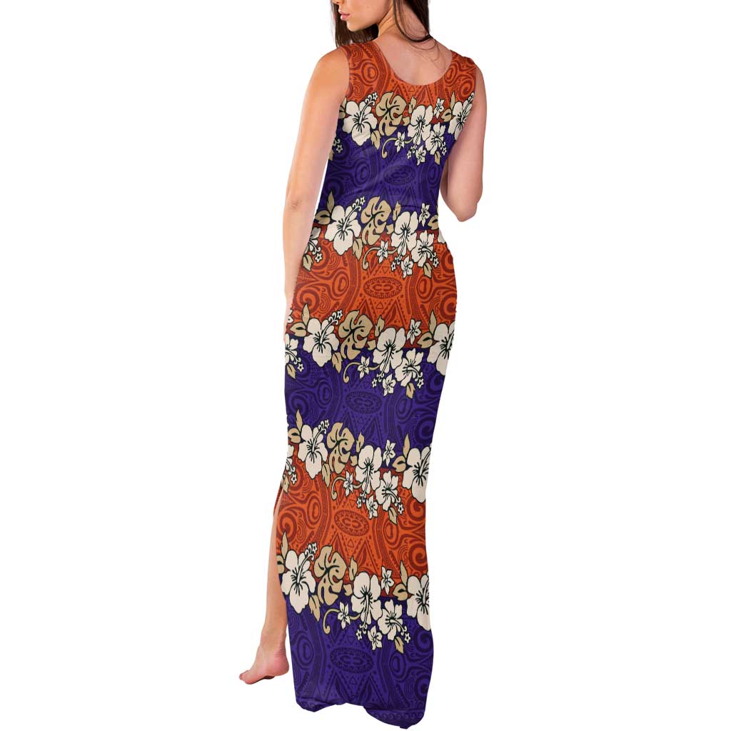 Hawaiian Hibiscus Tank Maxi Dress Orange and Purple Unique