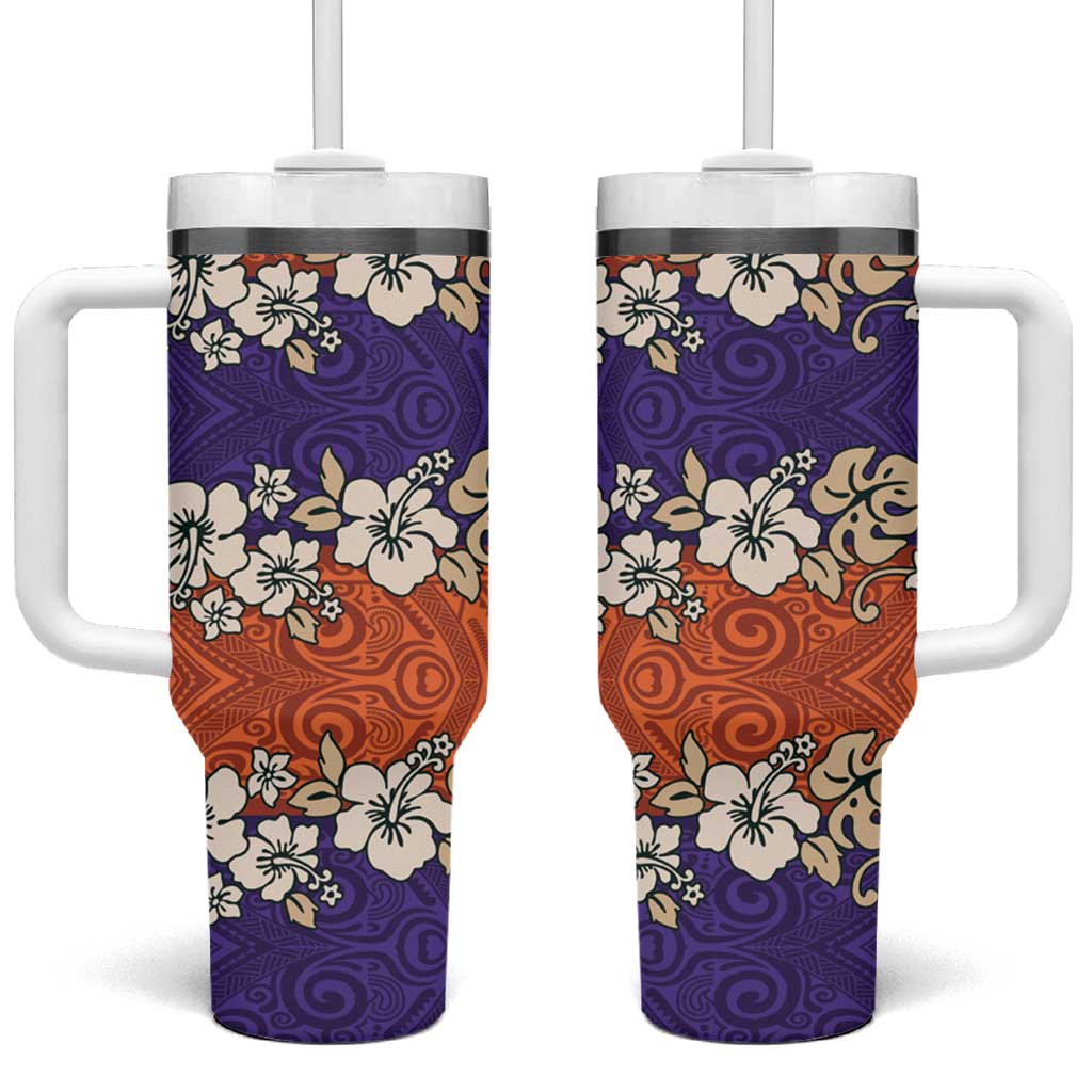 Hawaiian Hibiscus Tumbler With Handle Orange and Purple Unique