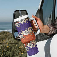 Hawaiian Hibiscus Tumbler With Handle Orange and Purple Unique