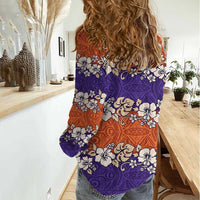 Hawaiian Hibiscus Women Casual Shirt Orange and Purple Unique