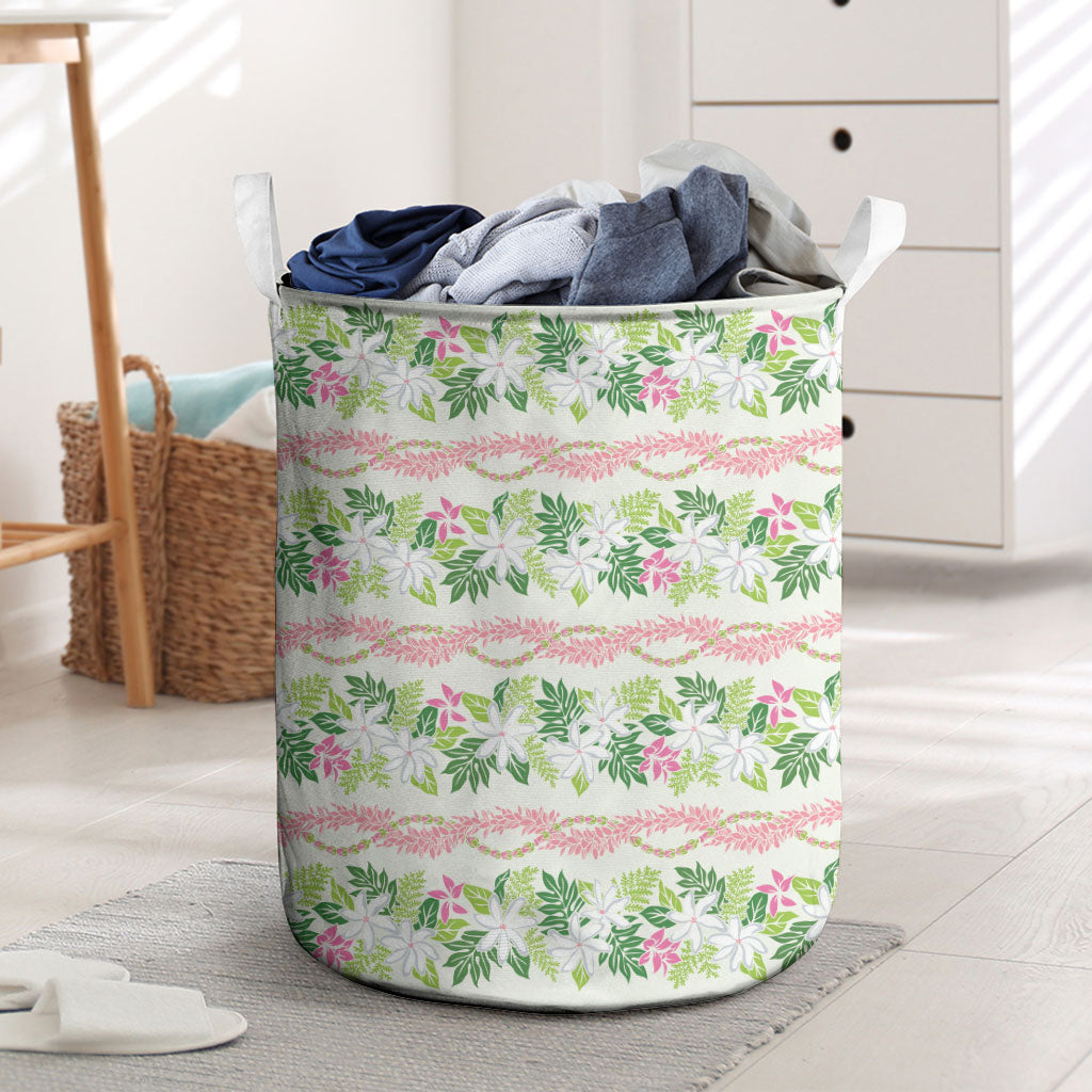Monstera Tiare Plumeria Lei Pattern Laundry Basket Green Version