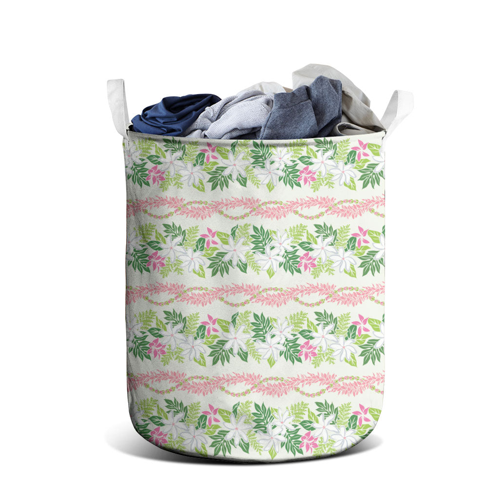 Monstera Tiare Plumeria Lei Pattern Laundry Basket Green Version
