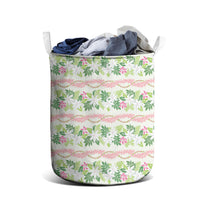 Monstera Tiare Plumeria Lei Pattern Laundry Basket Green Version